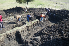 Our latest big dig. A sunken home for six 24,000 liter water tanks. Our rain water collection repository.