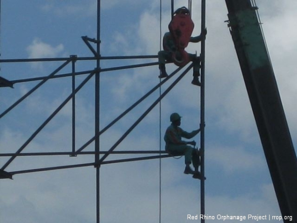 I saw these guys hanging in the air on my way in to Nairobi to get the BRC, the very heavy wire mesh which reinforces the concrete in the slab.