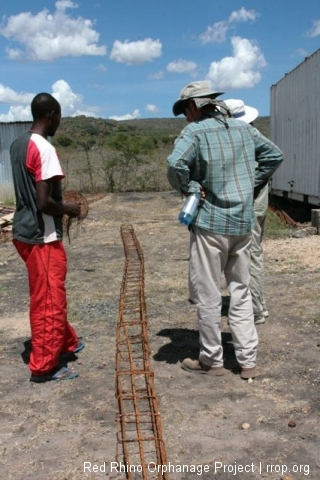 The ring beam, again, is concrete reinforced with steel (rebar) bent and wired together.