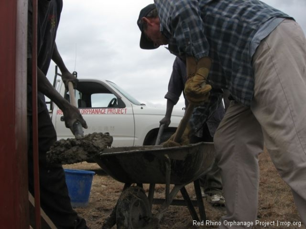 Then into the wheelbarrow where the last water is added.