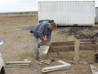 Making the forms for the big concrete bases for the gate posts.