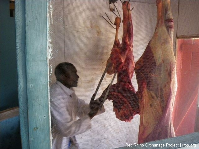 I went by the butchery just before lunch and got 2 kilos of meat to add to lunch, which has gotten to be a little tradition on days we pour concrete.