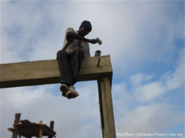 Murafu working on one of the U joints the trusses get welded to.