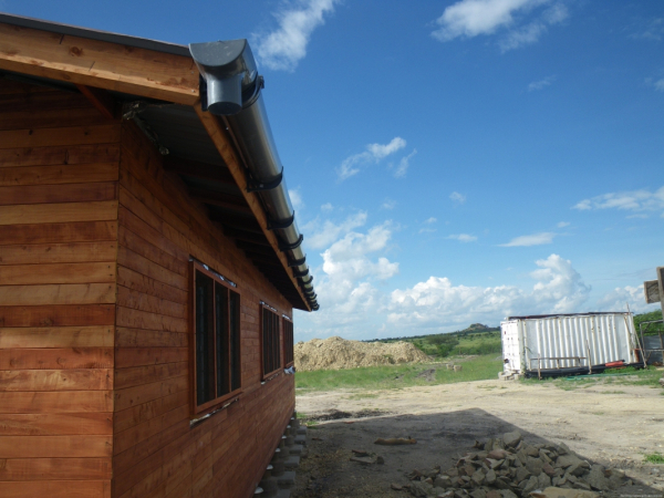 The first guttering. This represents the all important ability to harvest rain water, store it, and use it for our drinking water supply throughout the year.